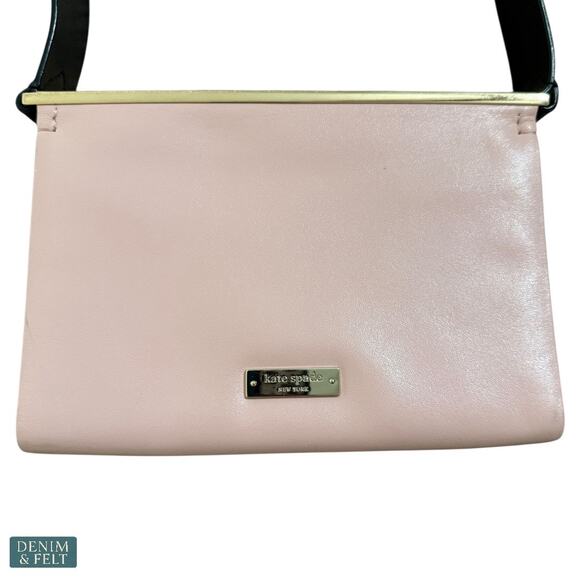 🖤💗 Kate Spade Colorblock Black Pink Leather Shoulder Bag with Gold Bar~RARE!! - Picture 4 of 16